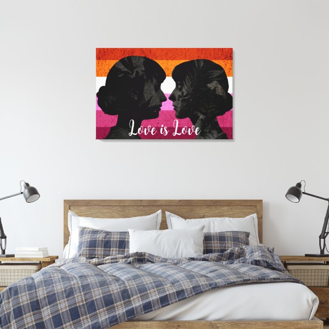 Lesbische Flagge mit zwei weiblichen Silhouetten Leinwanddruck (Insitu (Schlafzimmer))