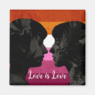 Lesbische Flagge mit zwei weiblichen Silhouetten Magnet