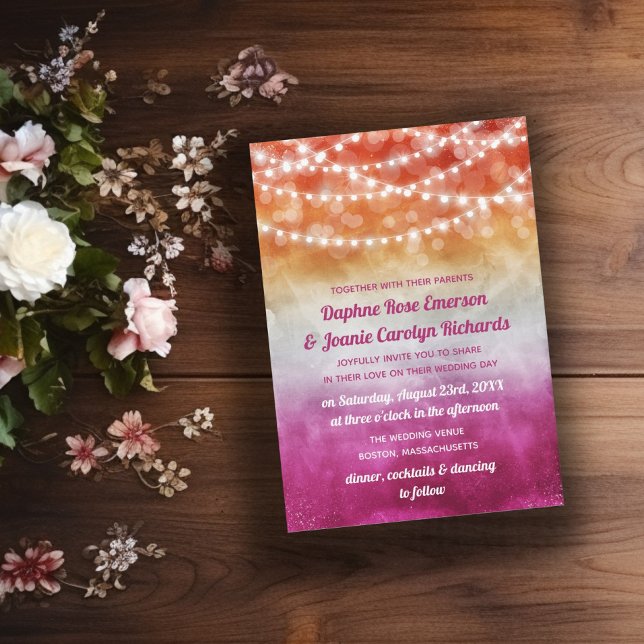 Lesbische Flagge Ombre String Lights Wedding Einladung (Von Creator hochgeladen)