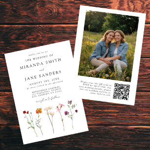 Lesbische Floral QR Code Foto Wedding Einladung