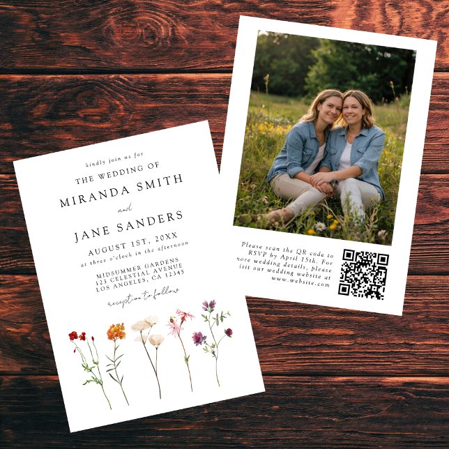 Lesbische Floral QR Code Foto Wedding Einladung (Von Creator hochgeladen)