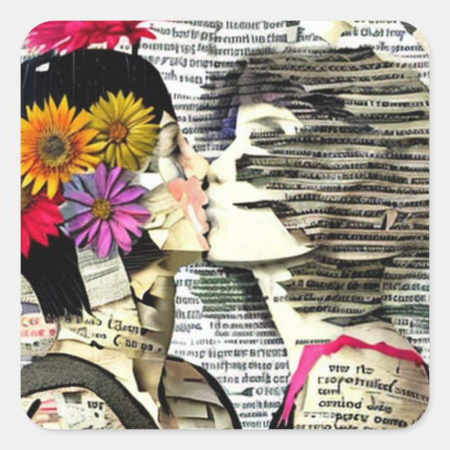 Lesbische Frauen in Liebe | Pride Kiss Quadratischer Aufkleber (Vorderseite)