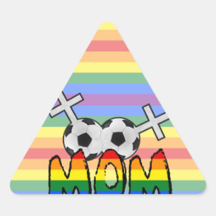 Lesbische Fußball-Mama (mit Regenbogen) Dreieckiger Aufkleber