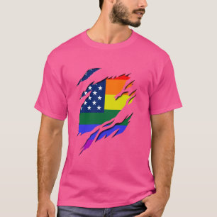 Lesbische Gay USA Flag 3D-Effekt Pride Gay LGBT Qu T-Shirt