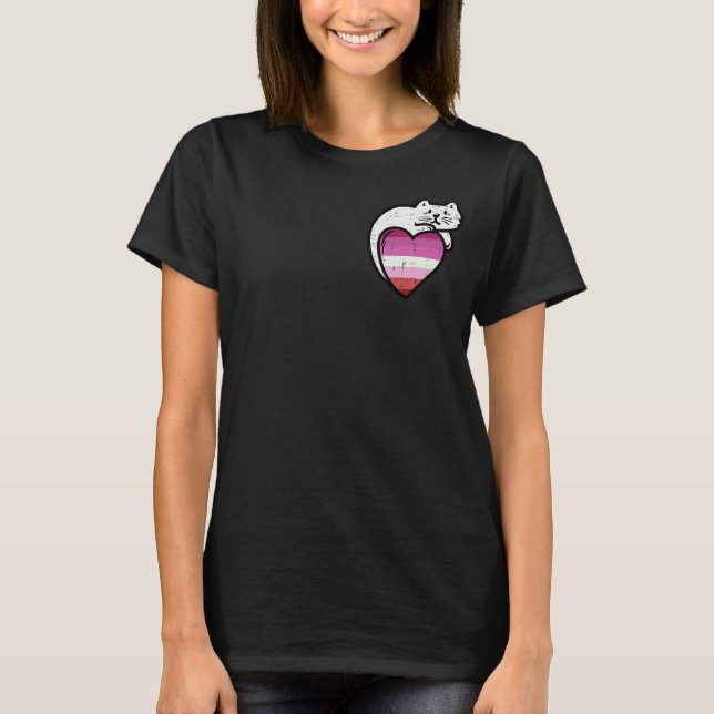Lesbische Heart Cat Pocket Femme Liebe Lgbt Pride  T-Shirt (Vorderseite)