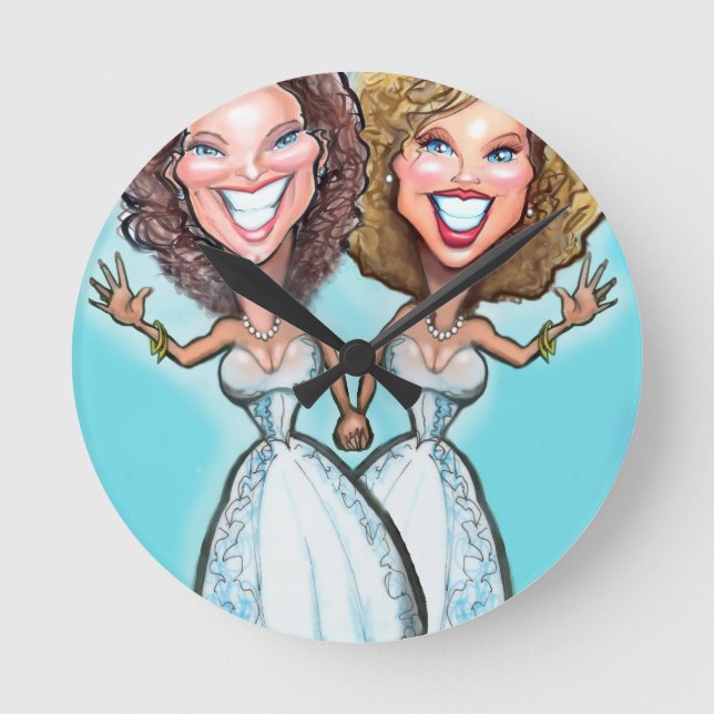 Lesbische Hochzeitstorte Runde Wanduhr (Vorderseite)