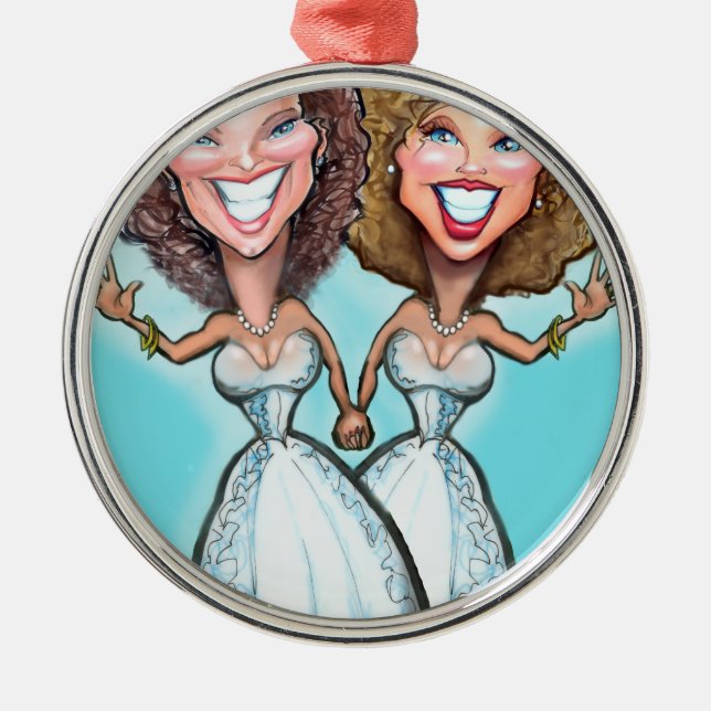 Lesbische Hochzeitstorte Silbernes Ornament (Vorne)