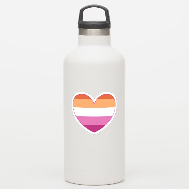 Lesbische LGBTQ+ - Stolz und Support Rainbow Heart Aufkleber (Wassserflasche)