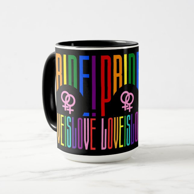 Lesbische Liebe ist Liebe LGBT Pride Rainbow Typog Tasse (Vorderseite Links)