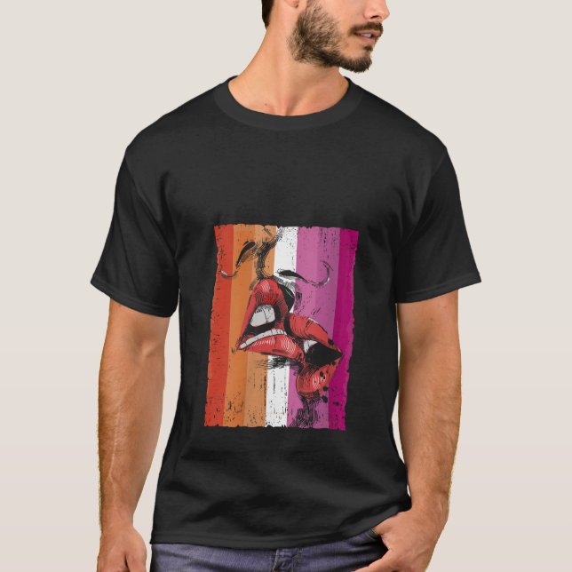 Lesbische Lippen Küssen Lesben Flagge Pride LGBTQ  T-Shirt (Vorderseite)