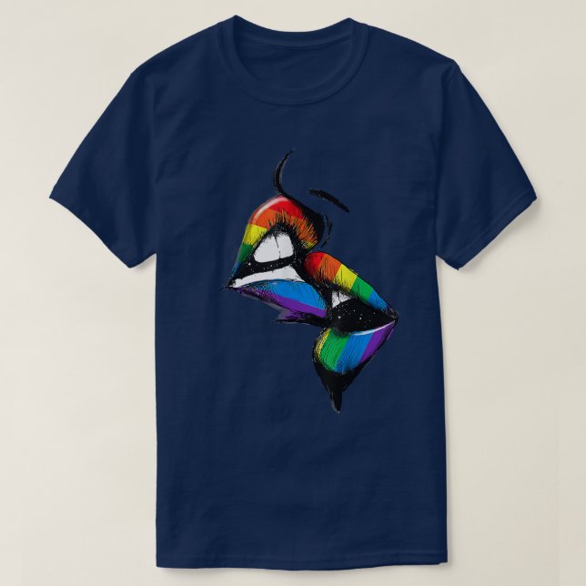 Lesbische Lippen Küssen Regenbogenflagge Gay Pride T-Shirt (Design vorne)