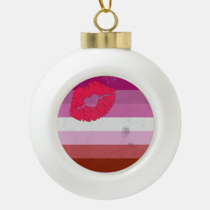 Lesbische (Lippenstift) Flagge Keramik Kugel-Ornament