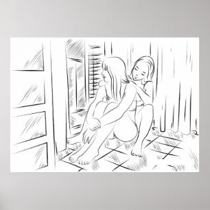 Lesbische Lust Line Art Poster