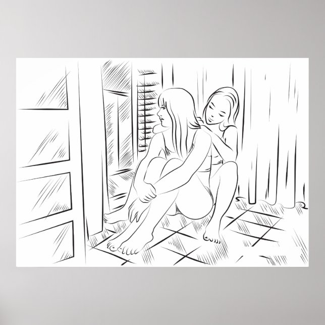 Lesbische Lust Line Art Poster (Vorne)