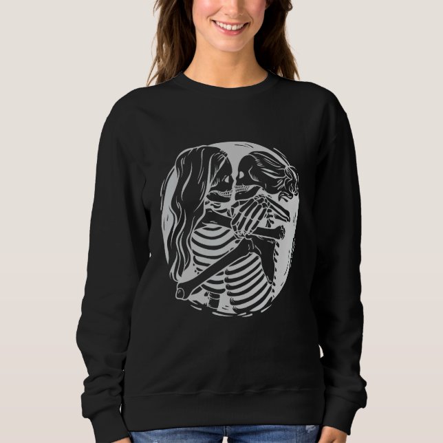 Lesbische Paare LGBTQ Pride Skeletons Kissing Vale Sweatshirt (Vorderseite)