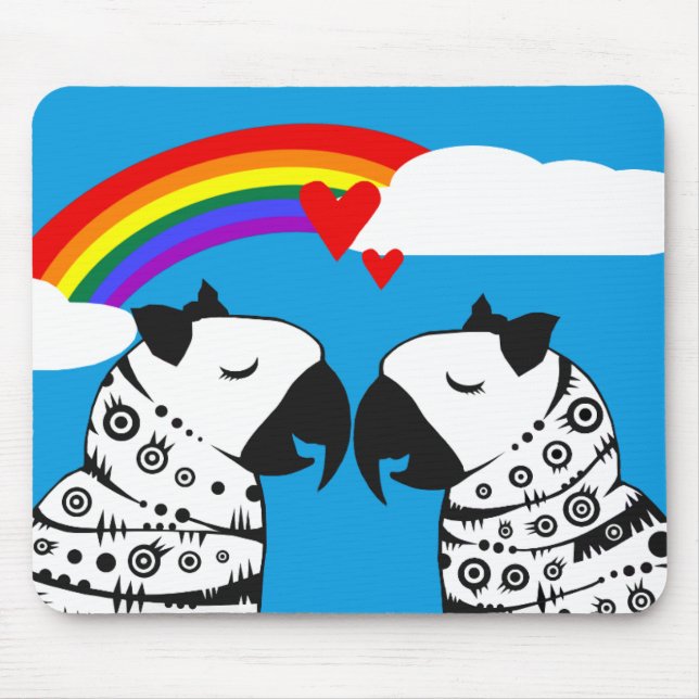 Lesbische Papageienpaare mit Regenbogen Mousepad (Vorne)