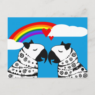 Lesbische Papageienpaare mit Regenbogen Postkarte