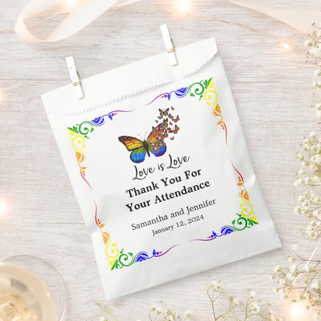 Lesbische Rainbow Colors Liebe ist Liebe Wedding Geschenktütchen (Ausgeschnitten)