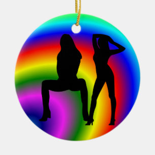 Lesbische Regenbogen-Weihnachtsverzierung Keramikornament