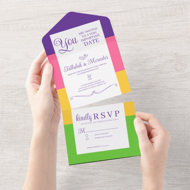 Lesbische Sapphic Flag Hochzeit All In One Einladung (Abreißen)