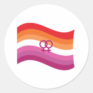 Lesbische Sonnenuntergangs-Liebes-Pride-Wellenflag Runder Aufkleber