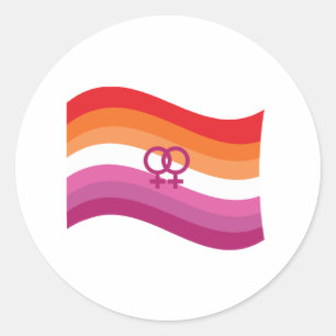 Lesbische Sonnenuntergangs-Liebes-Pride-Wellige Fl Runder Aufkleber