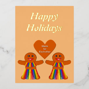 Lesbische Weihnachtsgingerbrot Ladys Couple Custom Folien Feiertagspostkarte