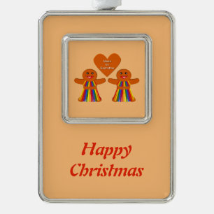 Lesbische Weihnachtsgingerbrot Ladys Couple Custom Rahmen-Ornament Silber