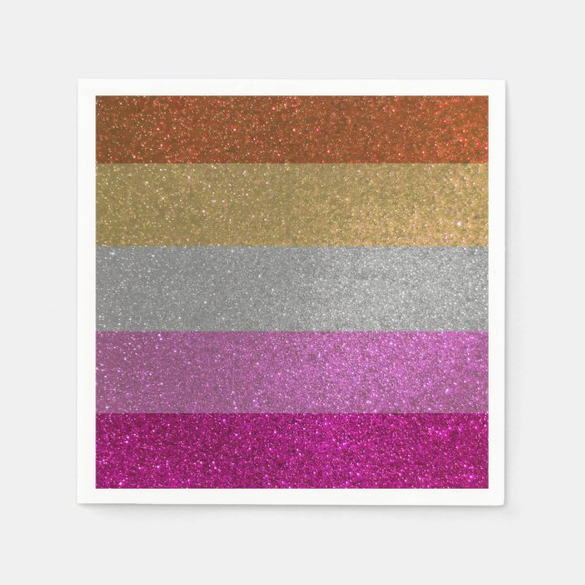 Lesbischer Gay Pride Flag Rosa + Orange Glitzer Pa Serviette (Vorderseite)