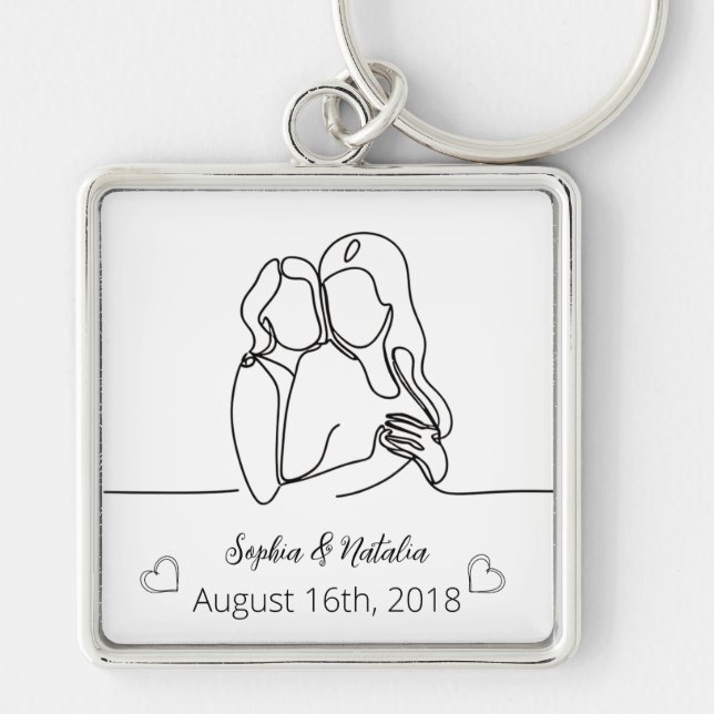 Lesbischer Jubiläum Elegante Personalisierte Linie Schlüsselanhänger (Vorne)