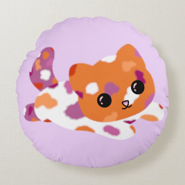 Lesbischer Pride Cat Round Throw Kissen (Vorderseite)