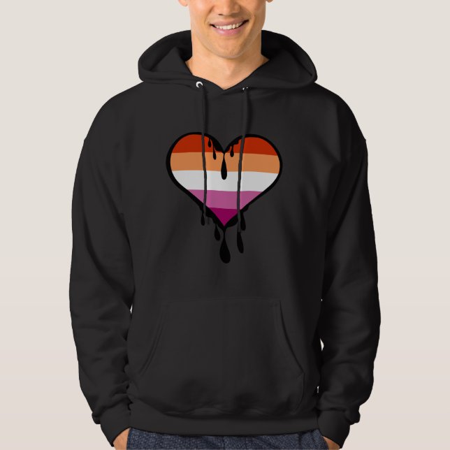 Lesbischer Pride Dripping Heart Hoodie (Vorderseite)