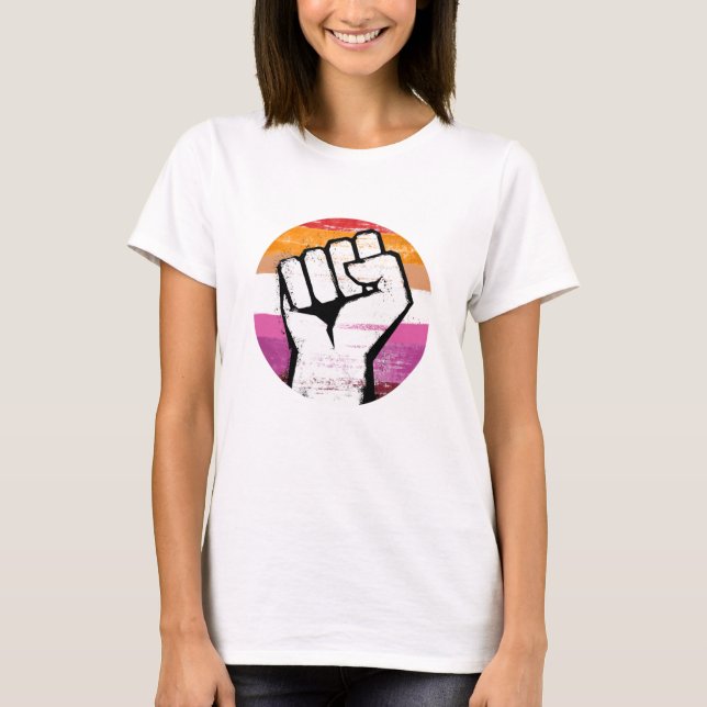 Lesbischer Pride Fist Circle Print T-Shirt (Vorderseite)