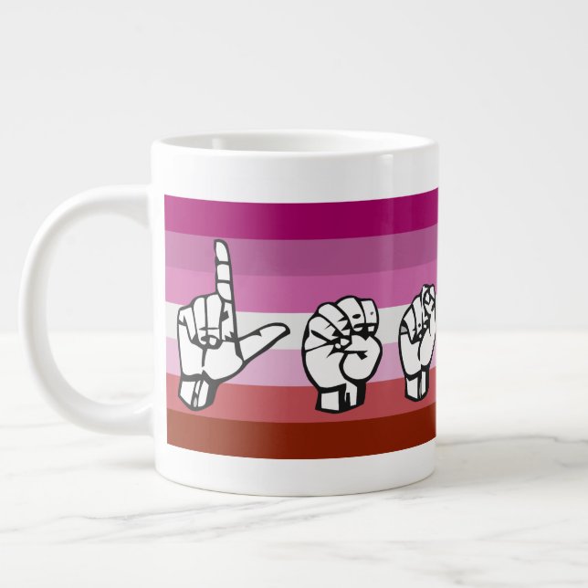 Lesbischer Pride LGBTQ+ American Sign Language Jumbo-Tasse (Links)