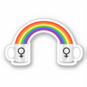 Lesbischer Regenbogen-Kaffee-Date Aufkleber