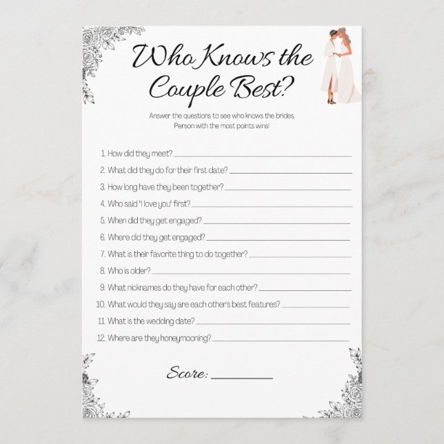 Lesbisches Brautparty Game, das das Paar kennt Einladung (Vorderseite)