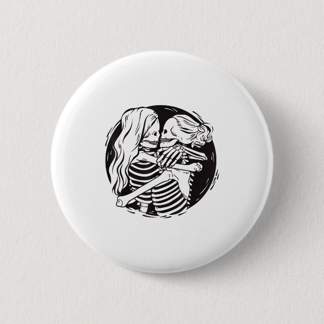 Lesbisches Paar Lgbtq Pride Skelette küssen Valen Button (Vorderseite)