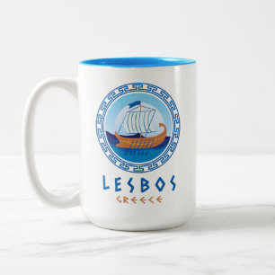 Lesbos, Griechenland, griechisches Schiffsdesign Zweifarbige Tasse