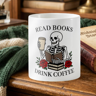Lese Bücher Trinke Kaffee Lustiges Skelett Buchlie Kaffeetasse