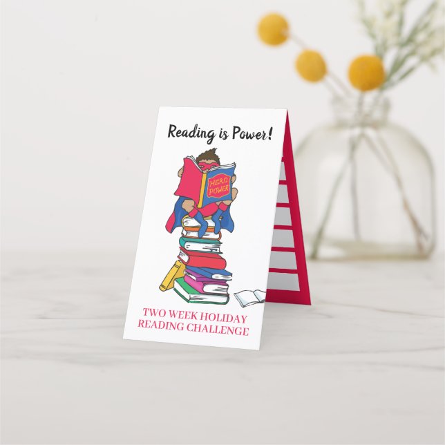 Lese Superhelden zwei Wochen Lese-Herausforderung Treuekarte (Vorderseite)