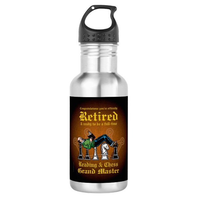 Lese- und Schachpartie Edelstahlflasche (Vorderseite)