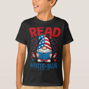 Lese Weißer Blauer Gnom USA Lesende Feuerwerke 177 T-Shirt