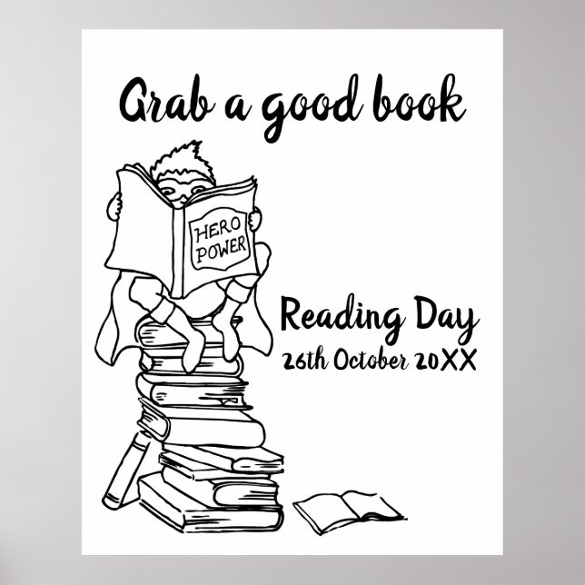 Leseheld über Bücherfarbe in der Schule Poster (Vorne)