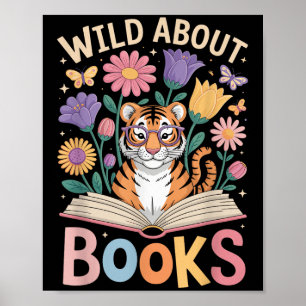 Lesekünstler Buch Lover Tiger Niedliche Blume Poster