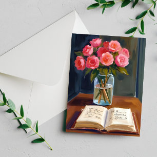 Leselandschaft Pink Rose Bouquet Wasserfarben Kart