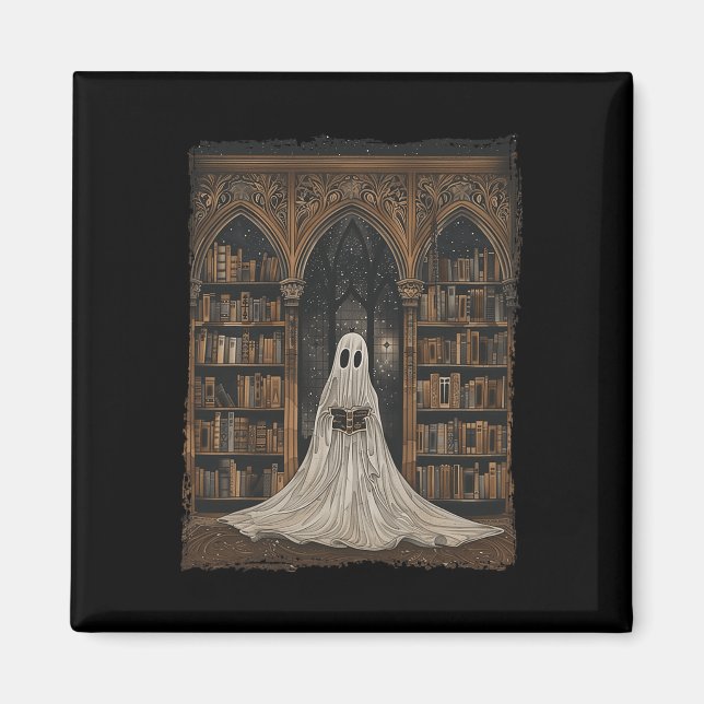 Lesen der Ghost Library Halloween Librarian Book L Magnet (Vorne)