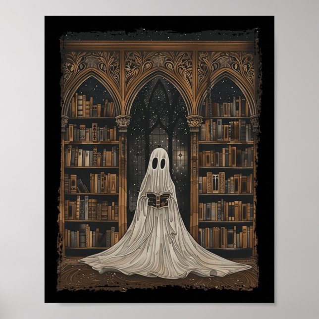 Lesen der Ghost Library Halloween Librarian Book L Poster (Vorne)