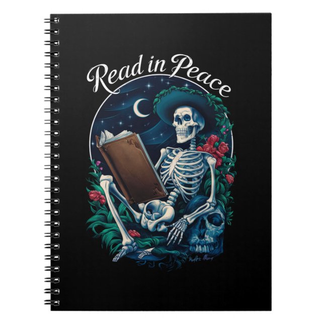 Lesen in Peace Skeleton Lesebuch Notizblock (Vorderseite)