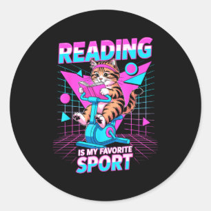 Lesen ist Lieblingssport lustige Katze Buchliebhab Runder Aufkleber