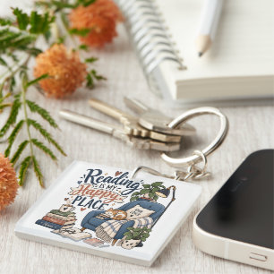 Lesen ist mein glücklicher Ort – Cozy Book Lover D Schlüsselanhänger